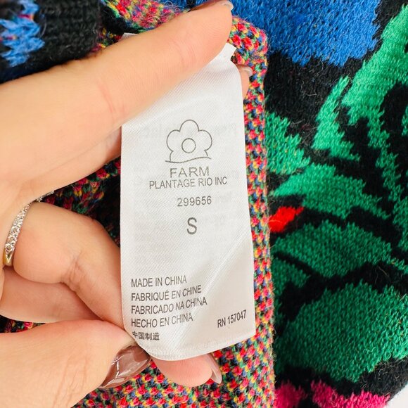 Farm Rio Tropical Garden Vibrant Multi Puff Sleeve Turtleneck Sweater Dress S - Picture 8 of 10